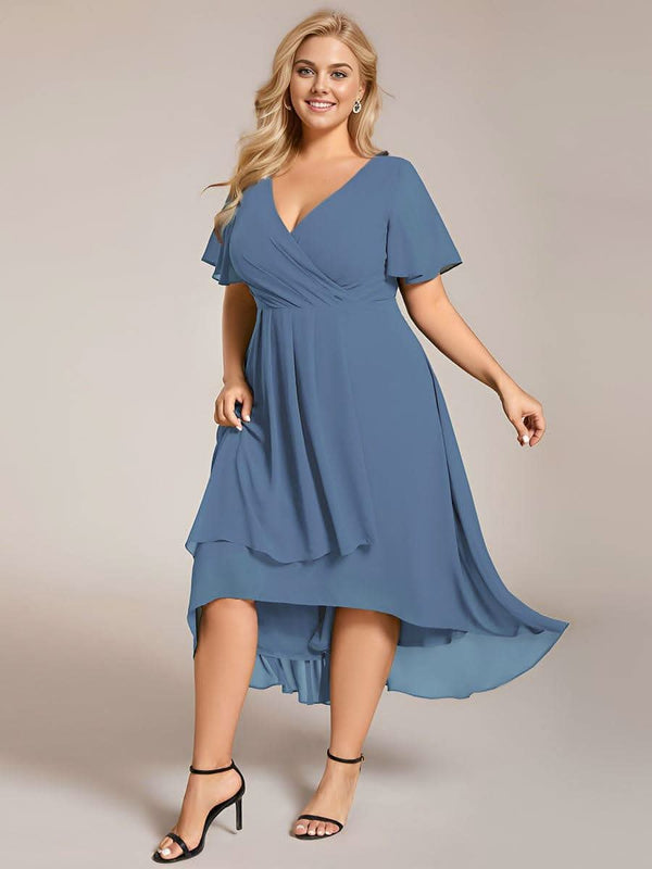ever LARK|Pleated Chiffon Ruffles Sleeve Midi Bridesmaid Dress