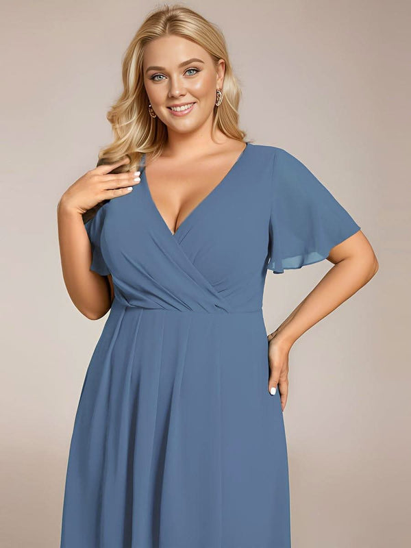 ever LARK|Pleated Chiffon Ruffles Sleeve Midi Bridesmaid Dress