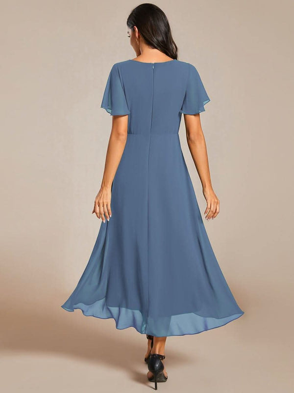ever LARK|Pleated Chiffon Ruffles Sleeve Midi Bridesmaid Dress