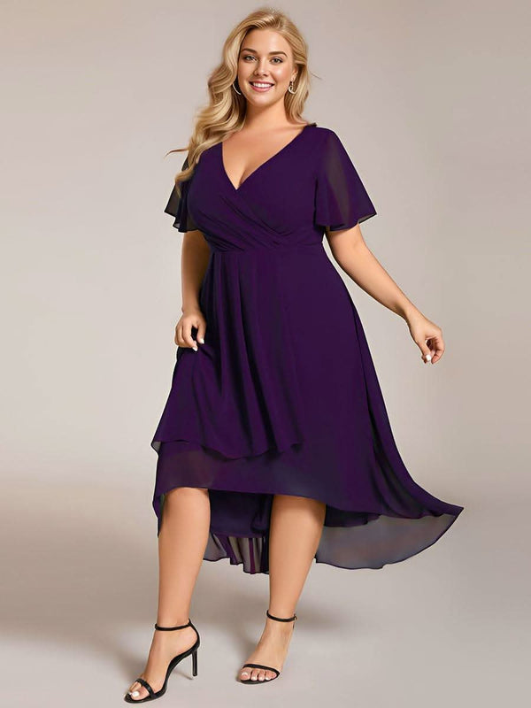 ever LARK|Pleated Chiffon Ruffles Sleeve Midi Bridesmaid Dress