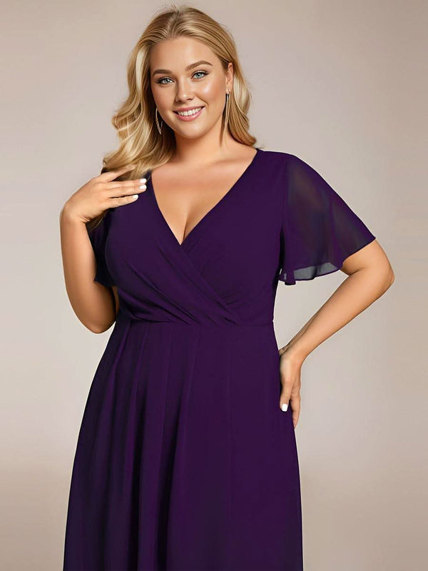 ever LARK|Pleated Chiffon Ruffles Sleeve Midi Bridesmaid Dress