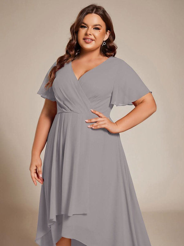 ever LARK|Pleated Chiffon Ruffles Sleeve Midi Bridesmaid Dress