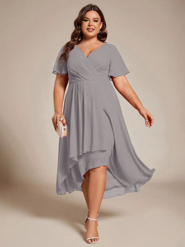 ever LARK|Pleated Chiffon Ruffles Sleeve Midi Bridesmaid Dress