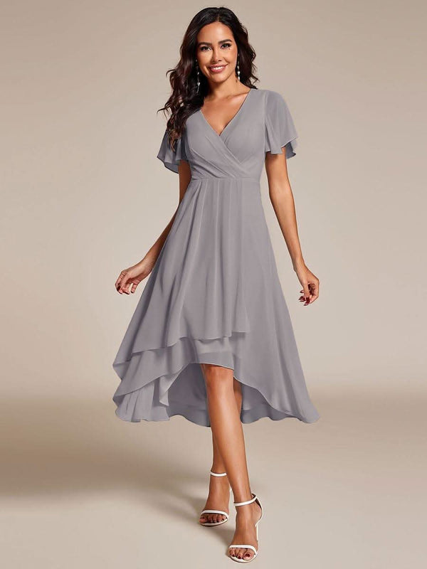 ever LARK|Pleated Chiffon Ruffles Sleeve Midi Bridesmaid Dress