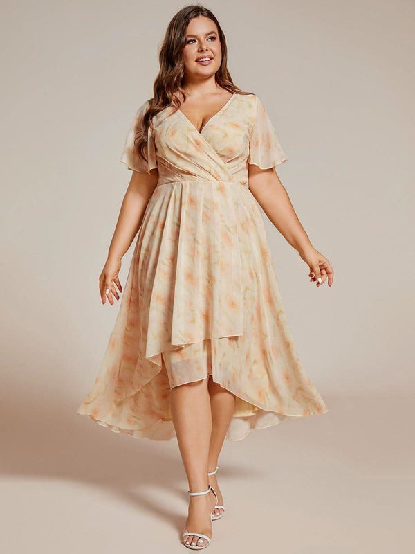 ever LARK|Pleated Chiffon Ruffles Sleeve Midi Bridesmaid Dress