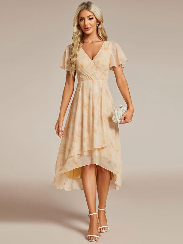 ever LARK|Pleated Chiffon Ruffles Sleeve Midi Bridesmaid Dress