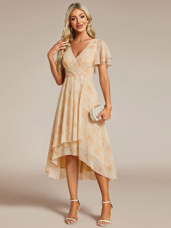 ever LARK|Pleated Chiffon Ruffles Sleeve Midi Bridesmaid Dress