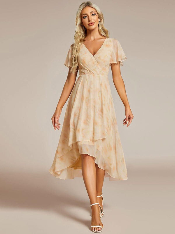 ever LARK|Pleated Chiffon Ruffles Sleeve Midi Bridesmaid Dress