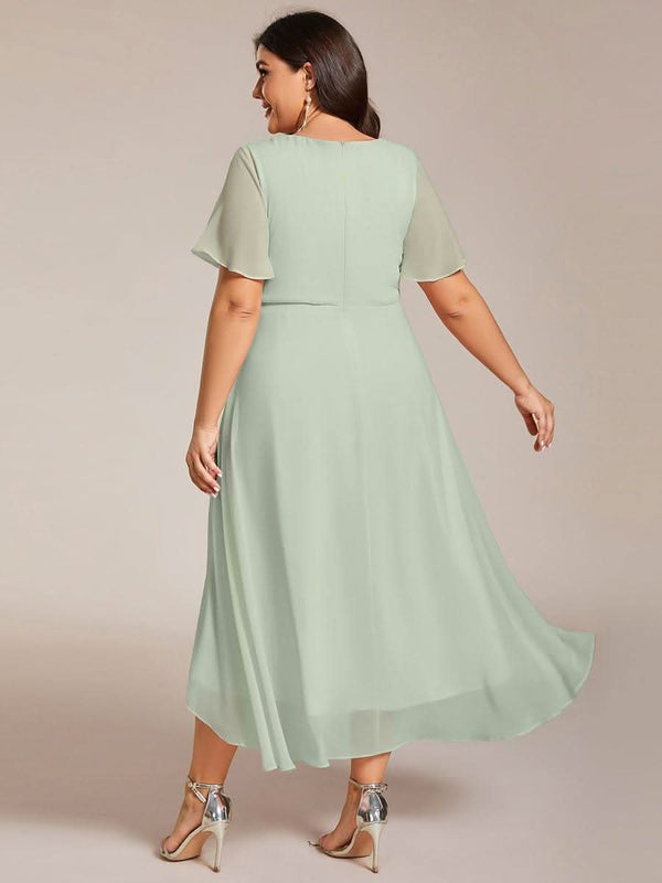 ever LARK|Pleated Chiffon Ruffles Sleeve Midi Bridesmaid Dress