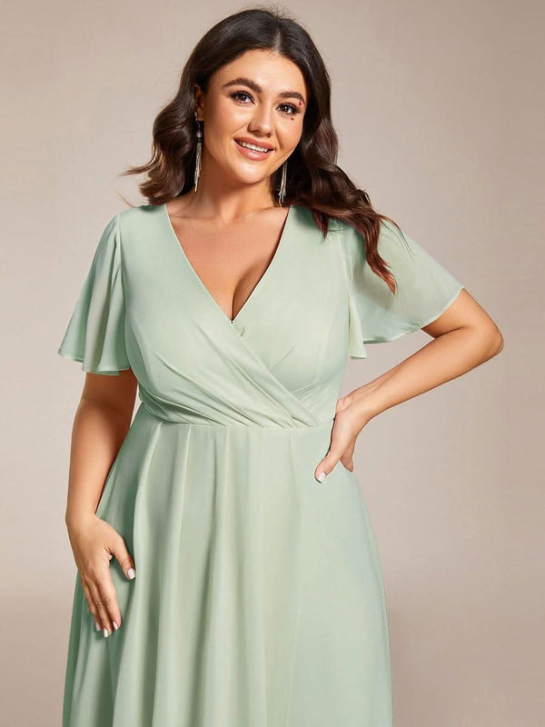 ever LARK|Pleated Chiffon Ruffles Sleeve Midi Bridesmaid Dress