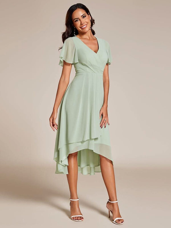 ever LARK|Pleated Chiffon Ruffles Sleeve Midi Bridesmaid Dress