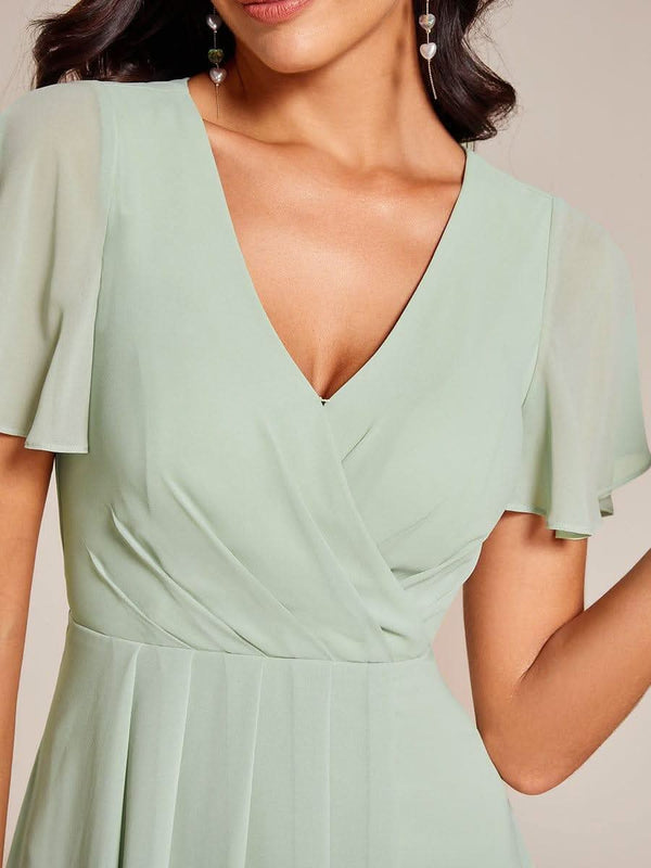 ever LARK|Pleated Chiffon Ruffles Sleeve Midi Bridesmaid Dress