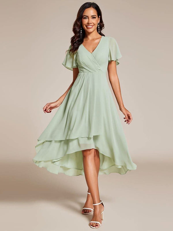 ever LARK|Pleated Chiffon Ruffles Sleeve Midi Bridesmaid Dress