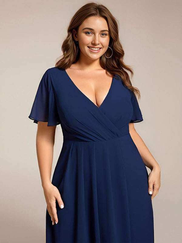 ever LARK|Pleated Chiffon Ruffles Sleeve Midi Bridesmaid Dress