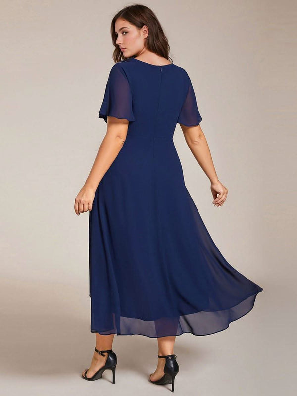 ever LARK|Pleated Chiffon Ruffles Sleeve Midi Bridesmaid Dress
