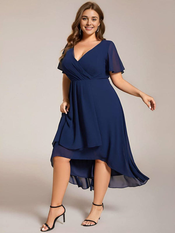 ever LARK|Pleated Chiffon Ruffles Sleeve Midi Bridesmaid Dress