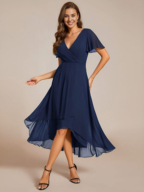 ever LARK|Pleated Chiffon Ruffles Sleeve Midi Bridesmaid Dress