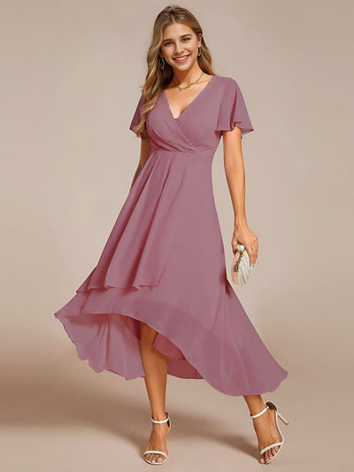 ever LARK|Pleated Chiffon Ruffles Sleeve Midi Evening Dress