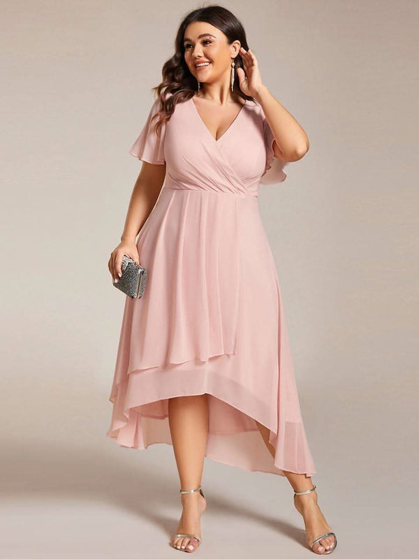 ever LARK|Pleated Chiffon Ruffles Sleeve Midi Evening Dress