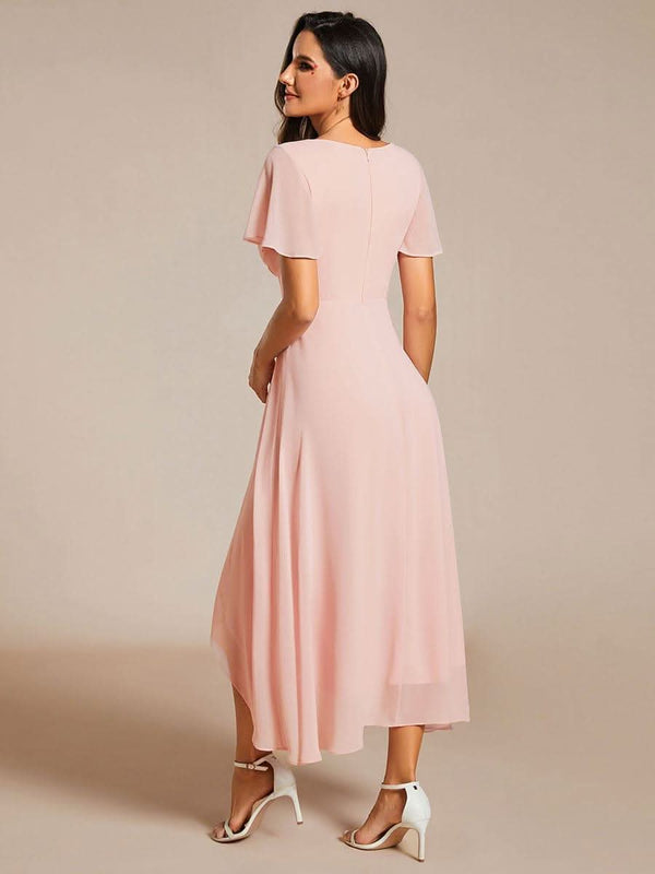 ever LARK|Pleated Chiffon Ruffles Sleeve Midi Evening Dress