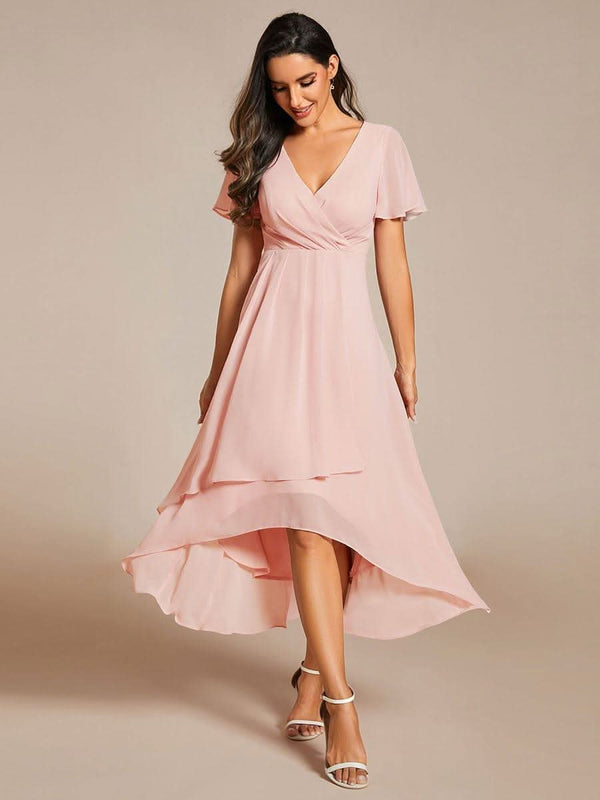 ever LARK|Pleated Chiffon Ruffles Sleeve Midi Evening Dress