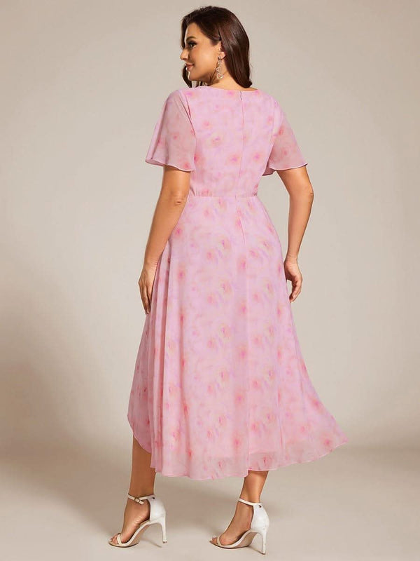 ever LARK|Pleated Chiffon Ruffles Sleeve Midi Bridesmaid Dress