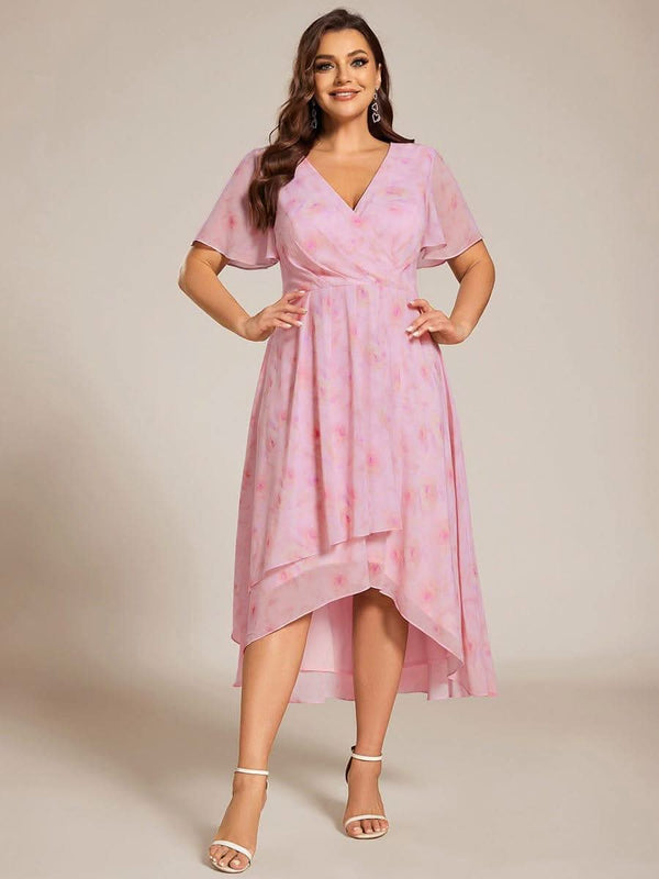 ever LARK|Pleated Chiffon Ruffles Sleeve Midi Evening Dress