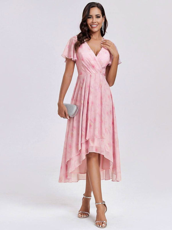 ever LARK|Pleated Chiffon Ruffles Sleeve Midi Bridesmaid Dress