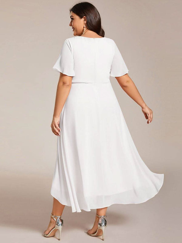 ever LARK|Pleated Chiffon Ruffles Sleeve Midi Bridesmaid Dress
