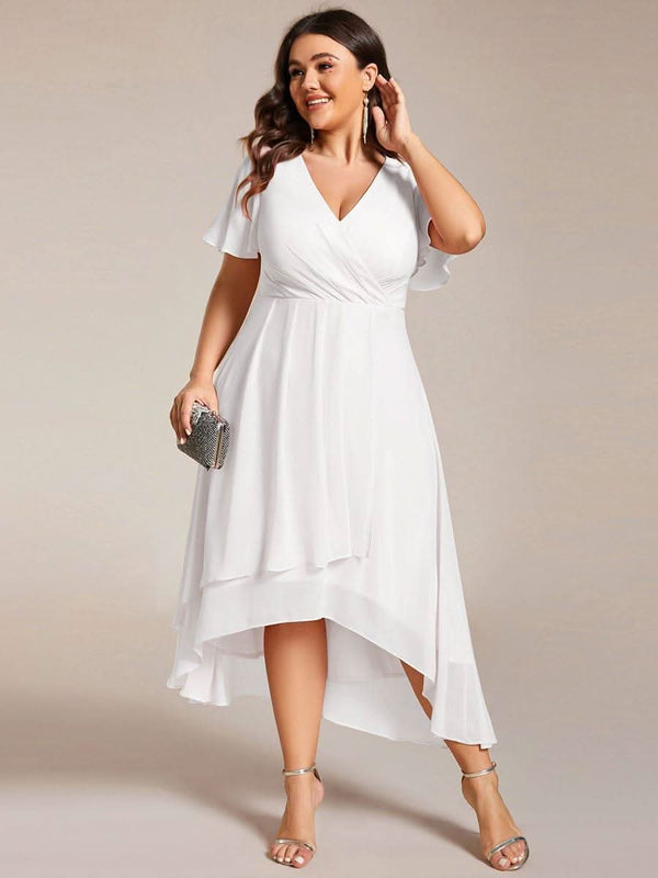 ever LARK|Pleated Chiffon Ruffles Sleeve Midi Bridesmaid Dress
