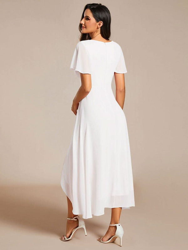ever LARK|Pleated Chiffon Ruffles Sleeve Midi Bridesmaid Dress