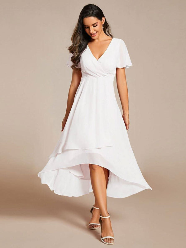 ever LARK|Pleated Chiffon Ruffles Sleeve Midi Bridesmaid Dress