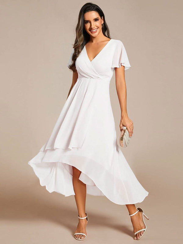 ever LARK|Pleated Chiffon Ruffles Sleeve Midi Bridesmaid Dress