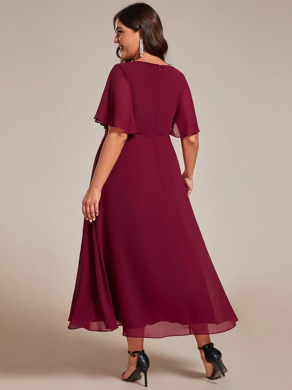 ever DAHLIA|Short Sleeve V Neck Knee Length Mother of the Bride Dress