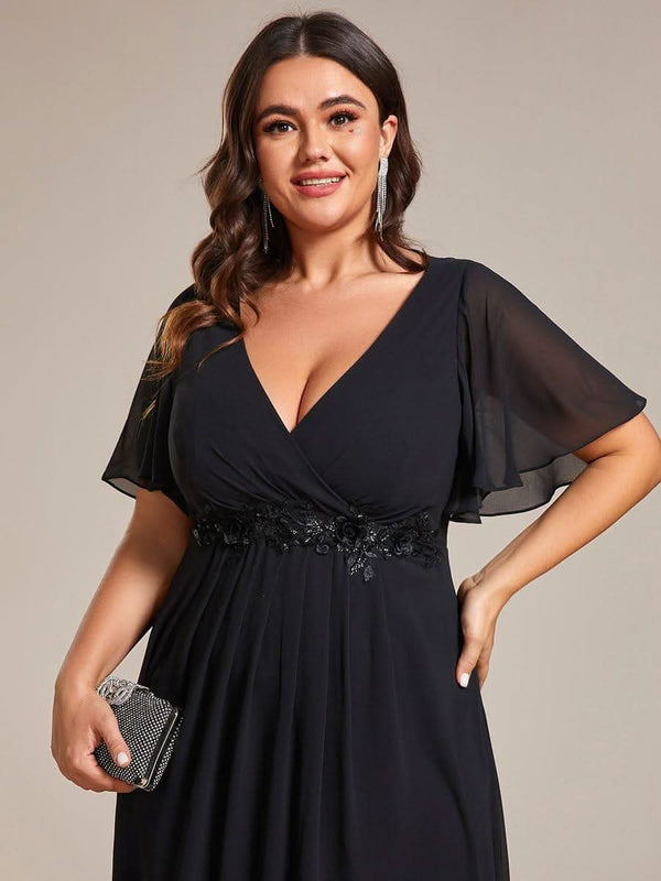ever DAHLIA|Short Sleeve V Neck Knee Length Mother of the Bride Dress