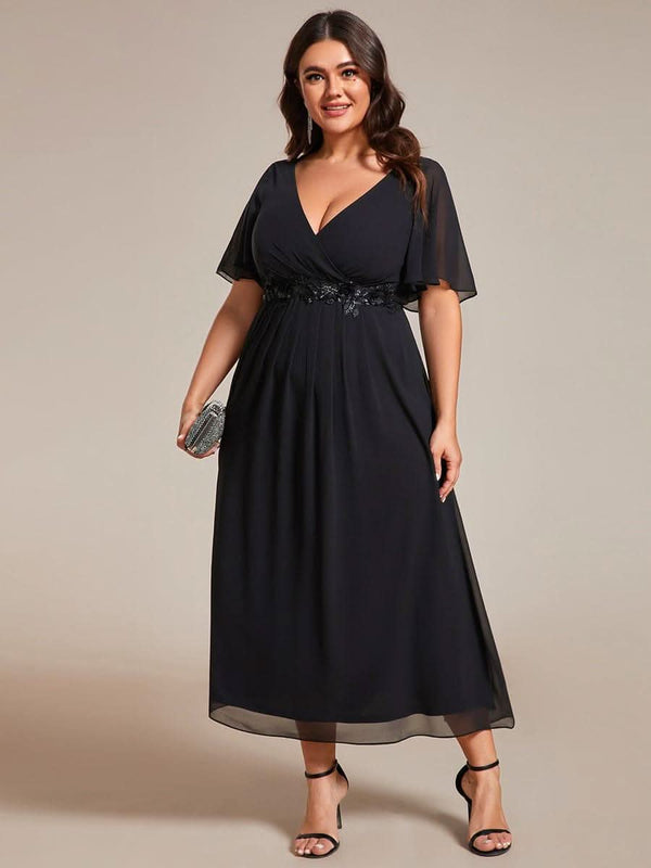 ever DAHLIA|Short Sleeve V Neck Knee Length Mother of the Bride Dress