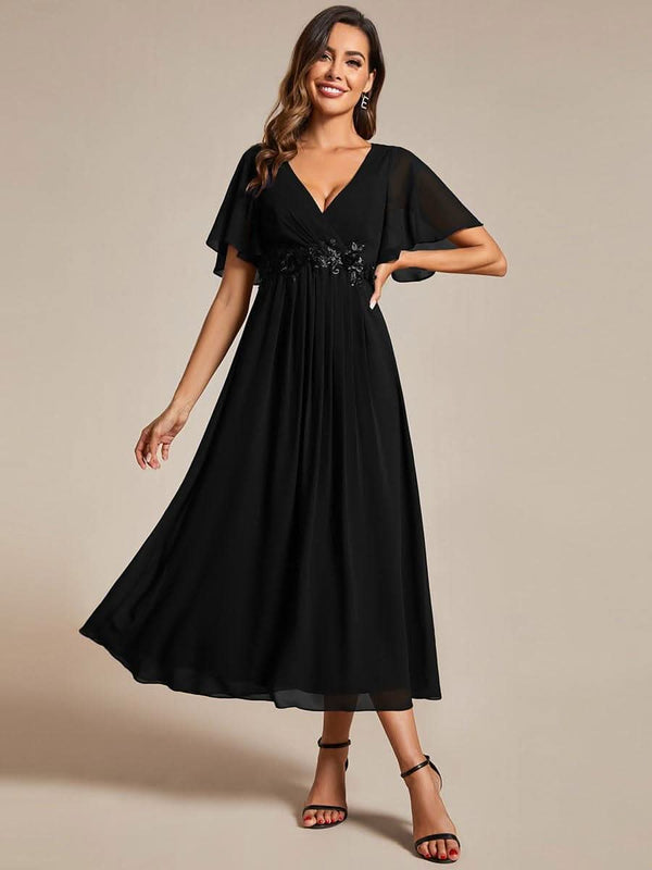 ever DAHLIA|Short Sleeve V Neck Knee Length Mother of the Bride Dress