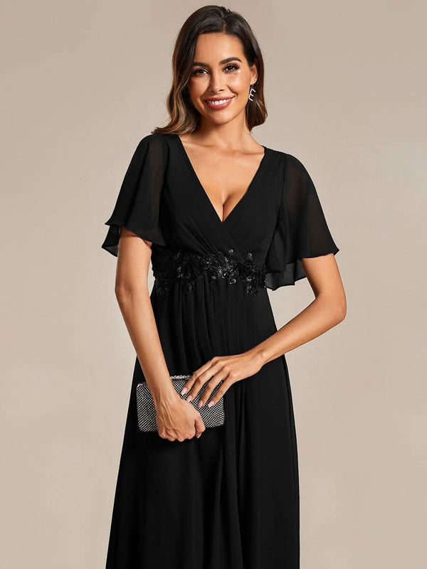 ever DAHLIA|Short Sleeve V Neck Knee Length Mother of the Bride Dress