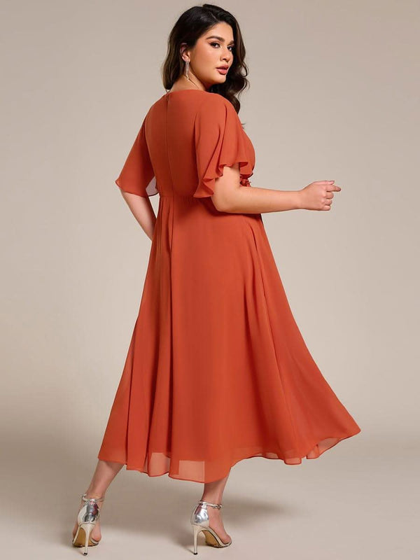 ever DAHLIA|Short Sleeve V Neck Knee Length Mother of the Bride Dress