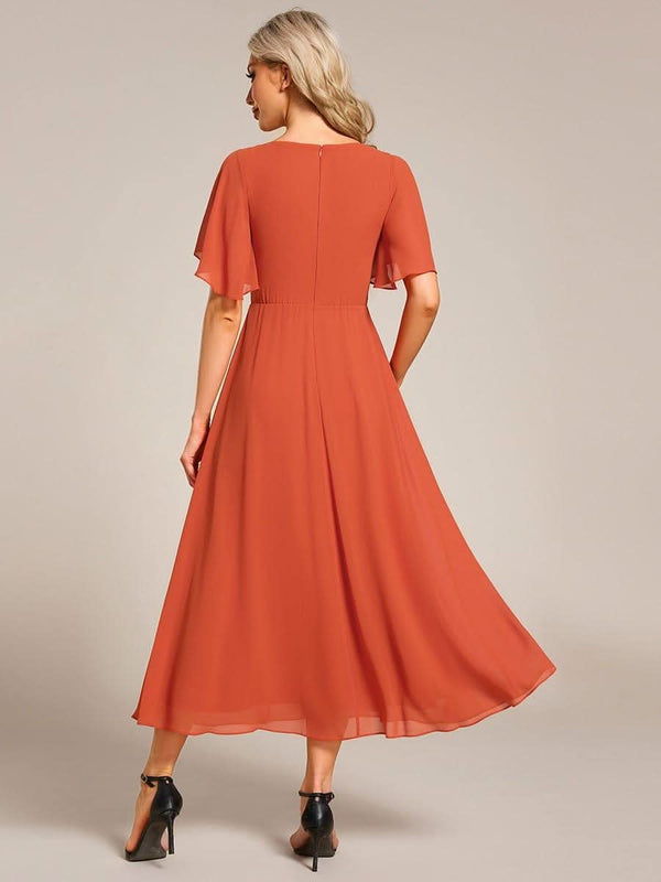 ever DAHLIA|Short Sleeve V Neck Knee Length Mother of the Bride Dress