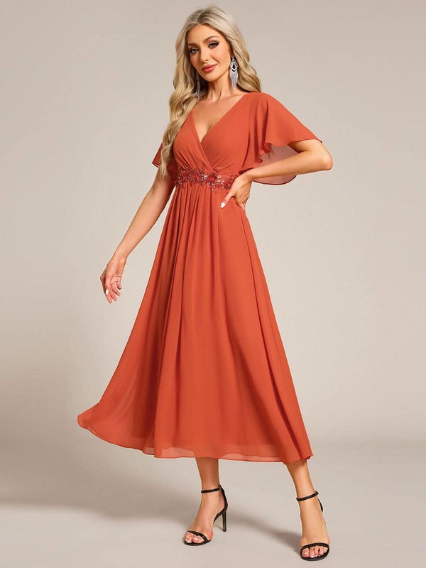 ever DAHLIA|Short Sleeve V Neck Knee Length Mother of the Bride Dress