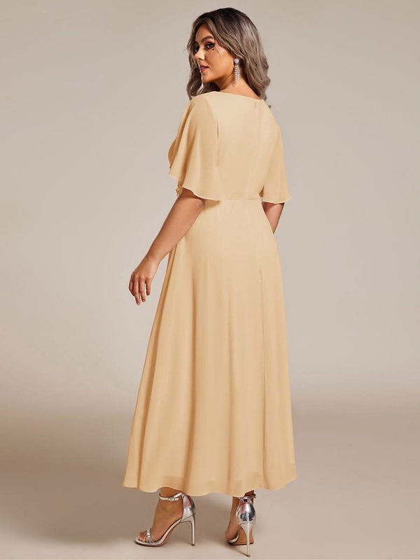ever DAHLIA|Short Sleeve V Neck Knee Length Mother of the Bride Dress