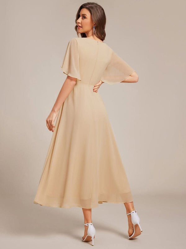 ever DAHLIA|Short Sleeve V Neck Knee Length Mother of the Bride Dress