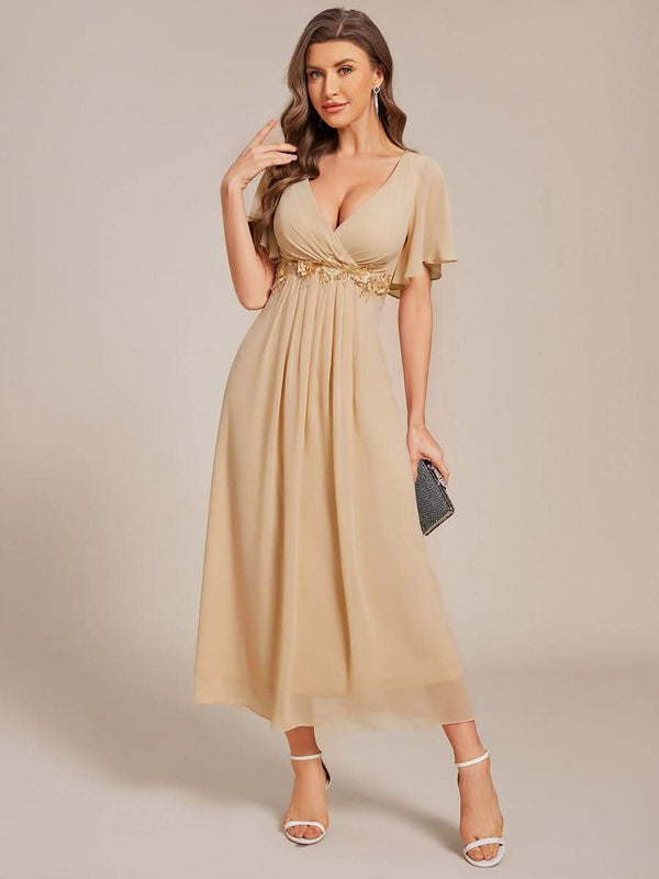 ever DAHLIA|Short Sleeve V Neck Knee Length Mother of the Bride Dress