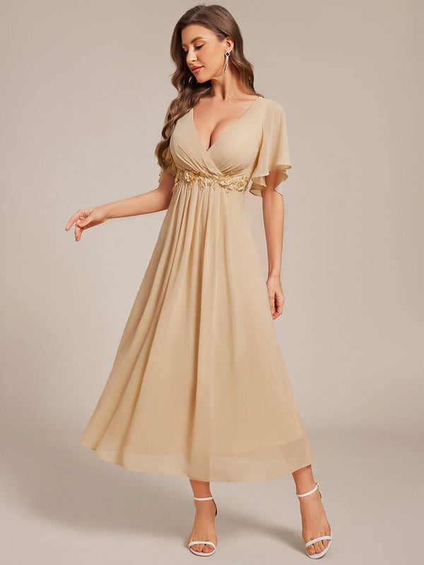 ever DAHLIA|Short Sleeve V Neck Knee Length Mother of the Bride Dress
