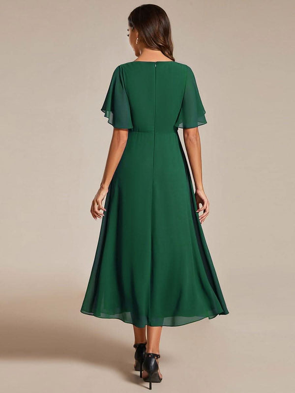 ever DAHLIA|Short Sleeve V Neck Knee Length Mother of the Bride Dress