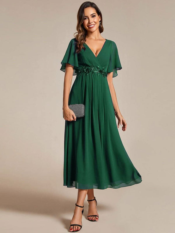 ever DAHLIA|Short Sleeve V Neck Knee Length Mother of the Bride Dress