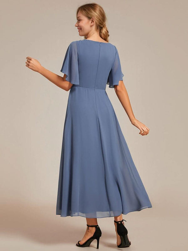 ever DAHLIA|Short Sleeve V Neck Knee Length Mother of the Bride Dress