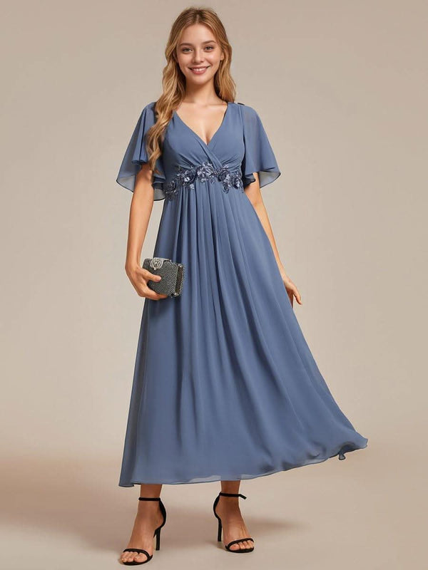 ever DAHLIA|Short Sleeve V Neck Knee Length Mother of the Bride Dress