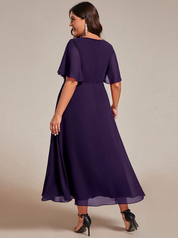 ever DAHLIA|Short Sleeve V Neck Knee Length Mother of the Bride Dress
